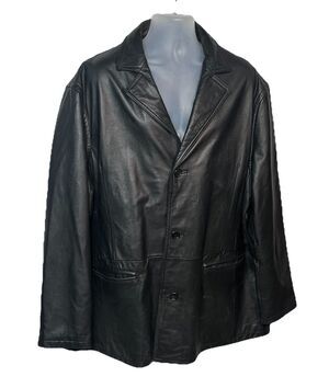 Charles Klein Women's Soft Black Leather 3 Button Front Blazer Jacket Size 3X
